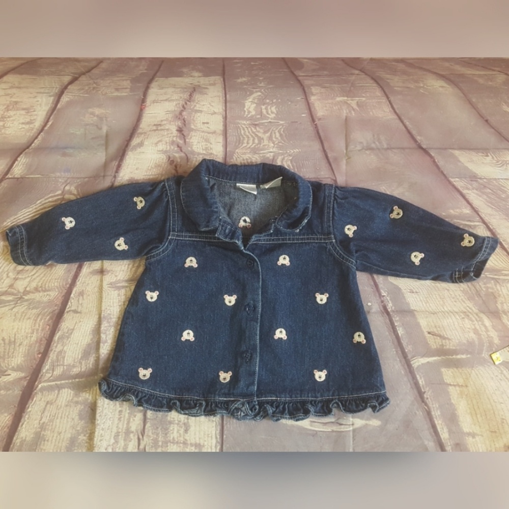 Long Sleeve Denim Button Down Bear Shirt